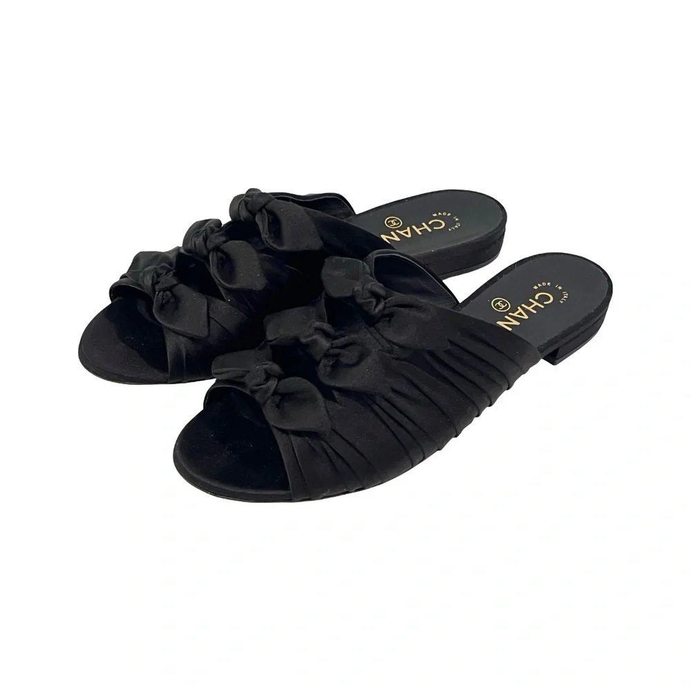 NWT Chanel Knotted Black Satin Mule Flat Slide Size EU 39.5/ US 9 MSRP $950 - Picture 2 of 12